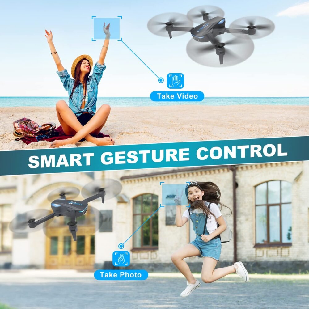 Drone with 1080P Camera for Beginners and Adults, Foldable Remote Control Quadcopter with Voice Control, Gestures Selfie, Altitude Hold, One Key Start, 3D Flips, 2 Batteries