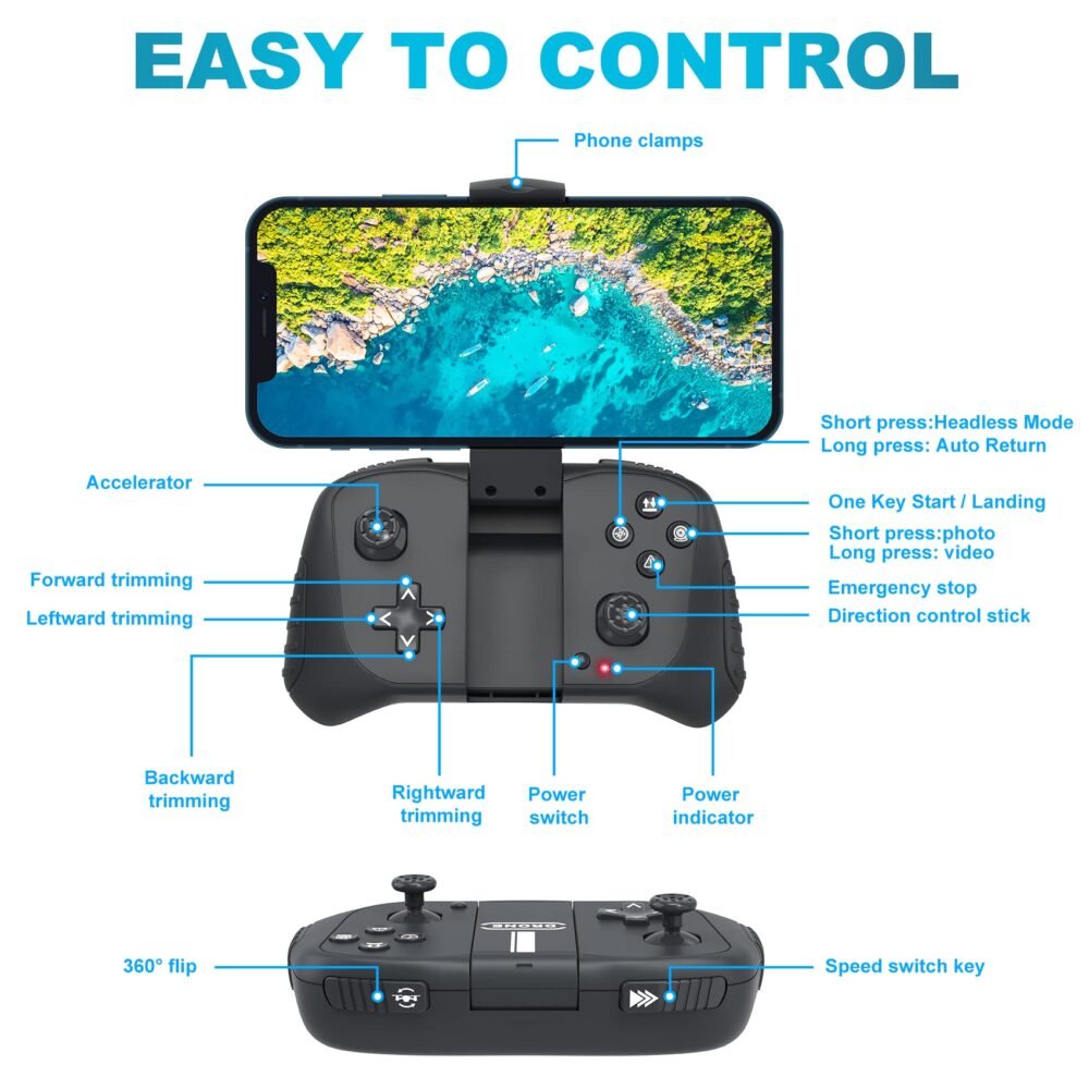 Drone with 1080P Camera for Beginners and Adults, Foldable Remote Control Quadcopter with Voice Control, Gestures Selfie, Altitude Hold, One Key Start, 3D Flips, 2 Batteries